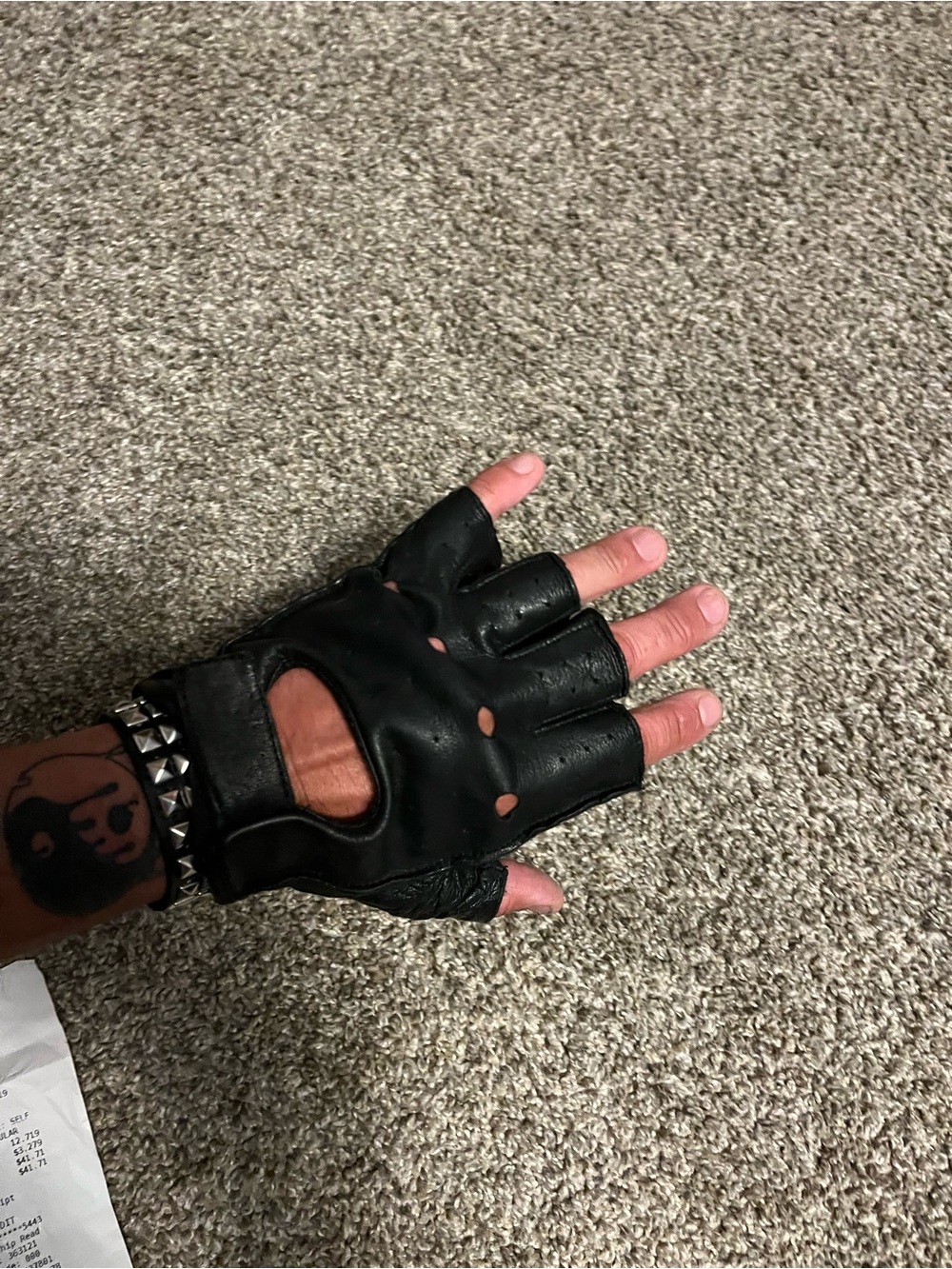 Men's Black Fingerless Leather Driving Gloves with Knuckle Cutouts